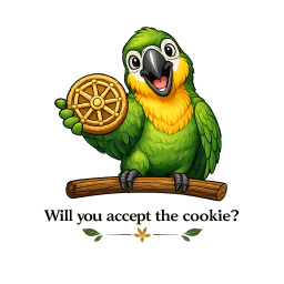 Parrot asking: will you accept the cookie?